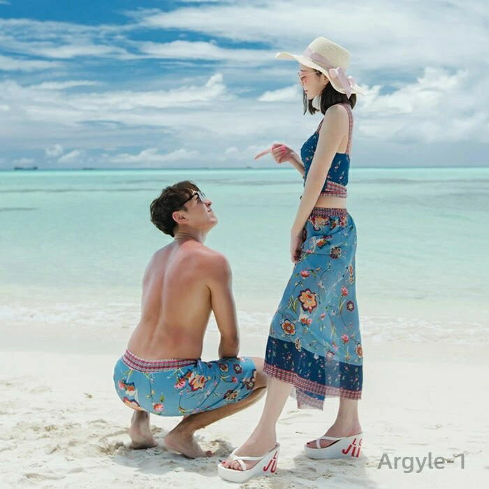 【送料無料】ペア水着 メンズ水着 カップル メンズ サーフパンツ ペアルック カップル水着 花柄 水着 ビキニ 海 プール 水着 カップル 体型カバー 夫婦 恋...