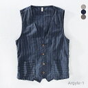 【送料無料】ベスト メンズ リネンベスト ジレ 前開き トップス 夏 ストライプ 軽量 薄手 上質 リネン コットン 麻 おしゃれ カジュアル ナチュラル風 ビ...