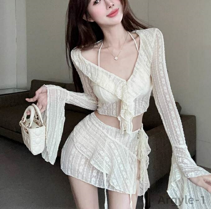 【送料無料】ビキニ 水着 スイムウェア セパレートフリル レース リボン 羽織 レディース かわいい 大人可愛い きれいめ 上品 こなれ感 シンプル カジュアル...