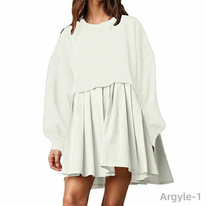 【送料無料】チュニックワンピ プリーツワンピース プリーツ ニット ニットワンピース リブスリープ バルーンスリープ