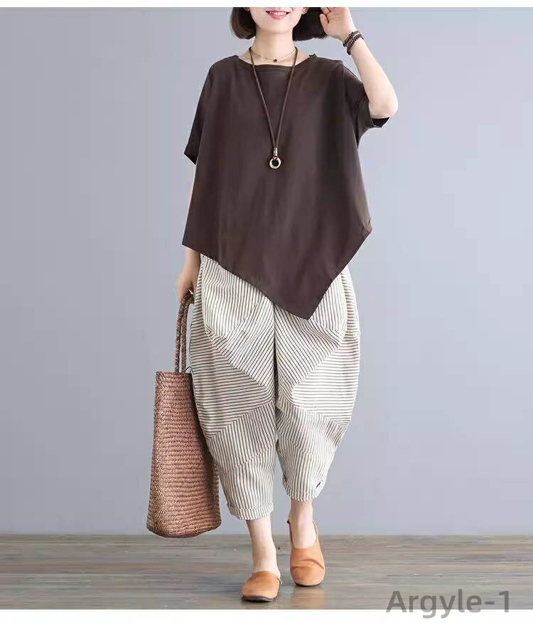 【送料無料】半袖 袖あり 9分丈 膝下 カラーパンツ サルエルパンツ 白シャツ ズボン カットソー Tシャツ セットアップ パンツ ボトムス