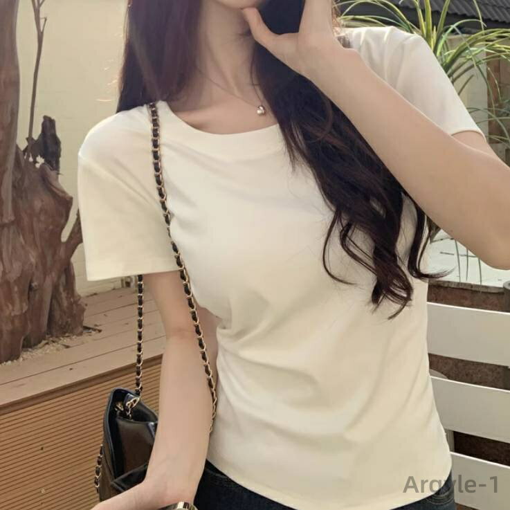 【送料無料】シンプル きれいめ 大人可愛い かわいい スマート 細身 スリム 襟なし 半袖 Tシャツ プルオーバー トップス レディース