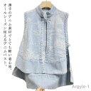 【送料無料】トップス 重ね着 レイヤード アウター ベスト デニム Gジャン ノースリーブ デニムジャケット ベスト エスニック 森ガール