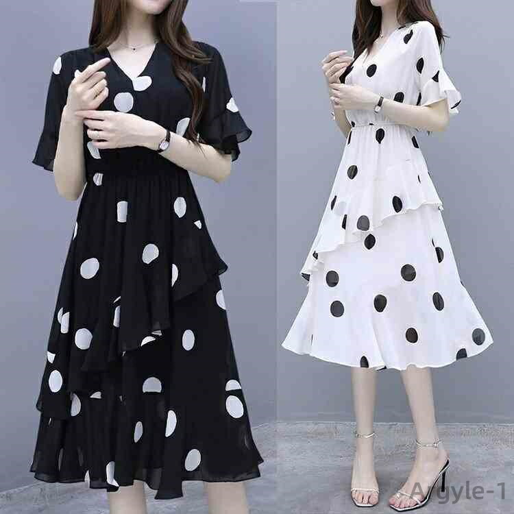 【送料無料】ワンピース レディース シフォンワンピース オシャレ 春夏 きれいめ 40代 フレアワンピース 半袖 ドットワンピース 体型カバー 可愛い カジュア...