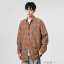 【送料無料】シャツ メンズ 襟付き レトロ チェック柄 長袖 細身 洗い加工 シンプル カジュアル トレンド 着回し 普段使い 春夏