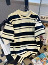 【送料無料】Tシャツ メンズ 五分袖 クルーネック ストライプ柄 配色切り替え ゆったり レトロ カジュアル ストリート ファッション カップル ペア 学生 デ...