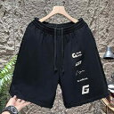 【送料無料】ショートパンツ 男女兼用 五分丈 ゆったりとしたシルエット まっすぐな形 ロゴ刺繍 アメリカンカジュアルスタイル 厚手 綿 ポリエステル混紡 春夏