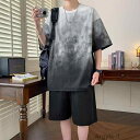 【送料無料】半袖セットアップ メンズ タイダイ染め アメカジ ゆったりとしたシルエット 軽量 薄手 接触冷感 速乾 ポリエステル 夏 丸首 カジュアル スポーツ...