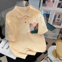 【送料無料】ポロシャツ レディース アメリカン レトロ コットン 半袖 Tシャツ 夏 ラグランスリーブ ベージュ