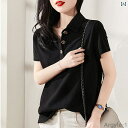 【送料無料】ポロシャツ レディース 半袖 tシャツ コットン ゆったり 夏 ショート トップス カバー ブラック