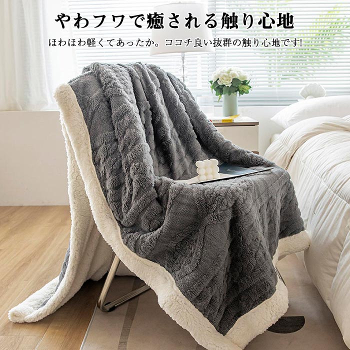 ブランケット ボア 毛布 ダブル クイーン 200×230cm 掛け毛布 裏ボアブランケット 2枚合わせ あったか もこもこ お昼寝 防寒対策 ふわふわ おしゃれ 北欧 洗える 暖かい 秋 冬 寝具 インテリア [2]