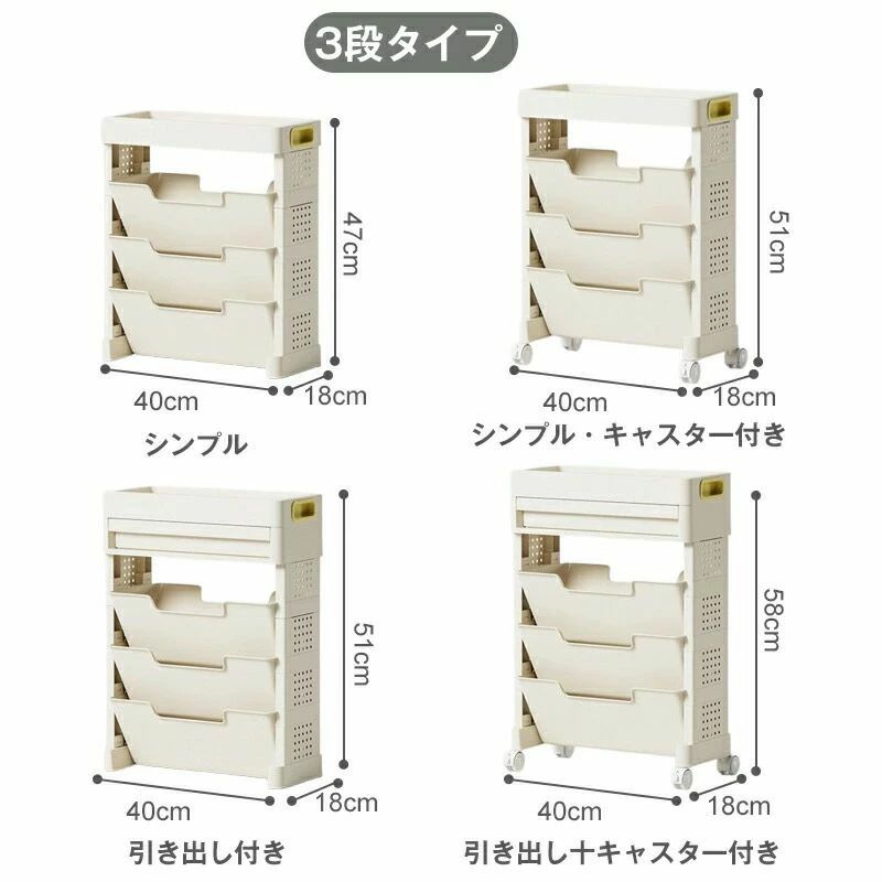 マガジンラック 収納ワゴン キャスター付き 5段 3段 デスク下本棚 多機能収納 ラック 引き出し付 側面穴ボード付 移動式収納 文房具収納 [2]