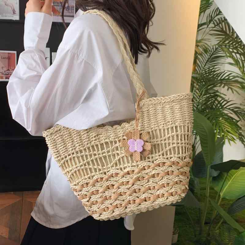 乐天商城 - トートバッグ バッグ 鞄 肩掛け 手提げ 2way レディース 女性用 春夏 かご 花 フラワー デイジー 立体的大容量 ポケ