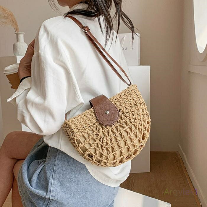 かばん ストロー ショルダー かごバッグ ハーフムーン 夏 11826