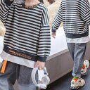小学生 ボーダー トップス 重ね着風 男の子 キッズ 子ども 子供服 ファッション おしゃれ 秋 冬 ダンス 通学 12686