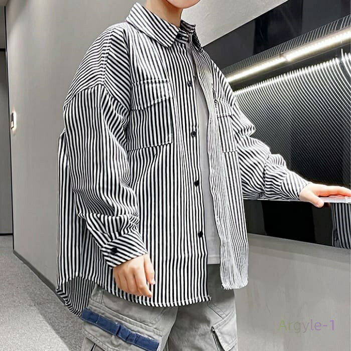 ジュアルシャツ 男の子 小学生 ストライプ トップス 通学 おしゃれ 長袖 秋 ジュニア 子供服 子ども ファッション キッズ 12864