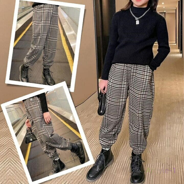 サルエル パンツ キッズ 女の子 ハーレムパンツ チェック 秋冬春 ボトムス 韓国 オシャレ 14061