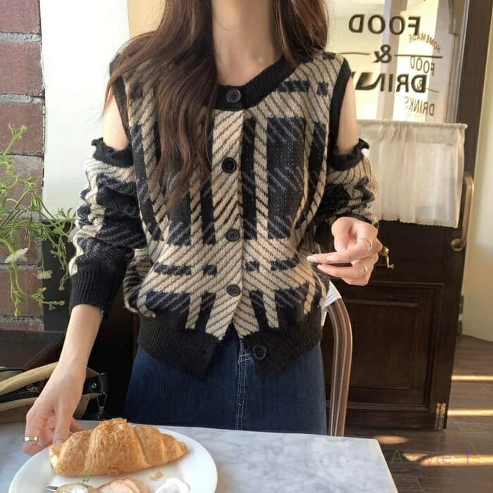 韓国 オープンショルダー ニット 肩開き トップス 肩出し ルーズニット b13164