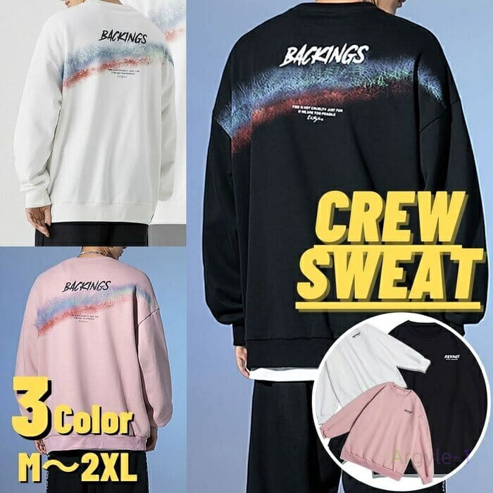 トレーナー メンズ バックロゴ プルオーバー 秋春 長袖 トップス カジュアル 韓国 14399