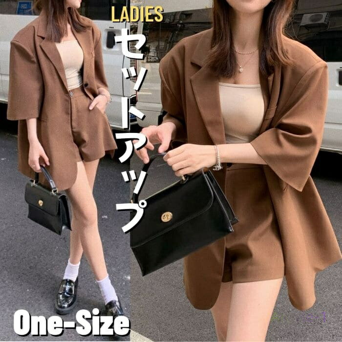 ジャケット ショートパンツ 2点セット カジュアル 通勤 通学 旅行 夏 半袖 レジャー 10代 20代 韓国 おしゃれ レディース 15530