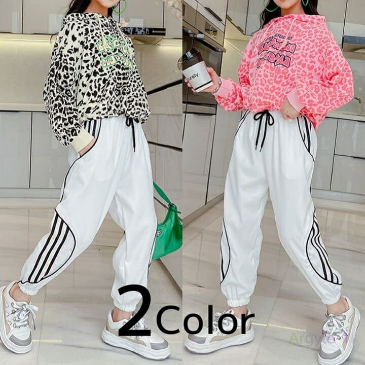 レオパード柄 おしゃれ 長袖 秋冬 トレーナー ロングパンツ 上下セット 2点セット 韓国子供服 ジュニア カジュアル ダンス 13442