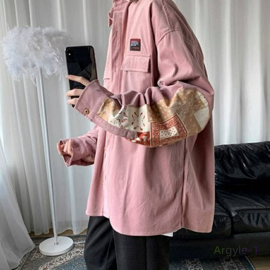 メンズ シャツジャケット 長袖 コーデュロイ パッチワーク 高校生 中学生 10代 20代 ファッション 10547