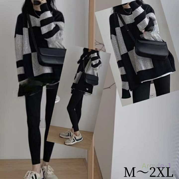 セットアップ レディース オーバーサイズ セーター リブニット レギンス 2点セット 体型カバー 40代 50代 60代 オシャレ 13838