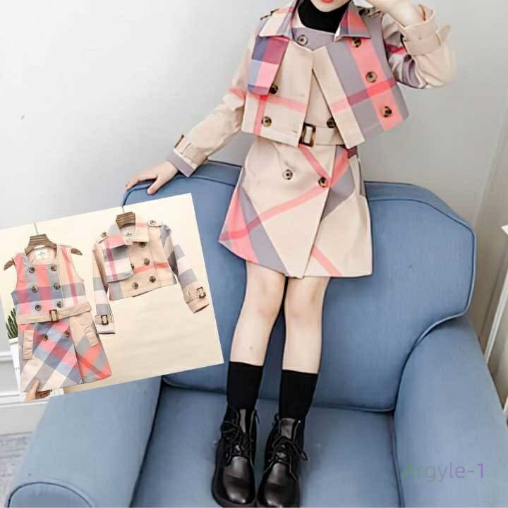 ワンピース スーツ キッズ 女の子 チェック ジャケット ワンピース ジャンパースカート 小学生 秋春 韓国 おしゃれ 13588