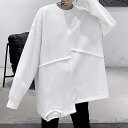 長袖 ビッグ トレーナー 不規則 長T シャツ メンズ ルーズ トップス カジュアル 韓国 12944