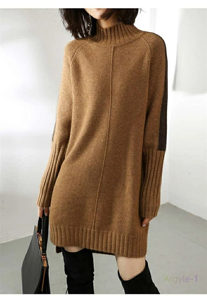 ニット チュニック レディース セーター ハイネック 春 秋 長袖 ニットチュニック トップス カットソー きれいめ お洒落 フェミニン 着回し ニット 厚手 シンプル カジュアル 体型カバー 柔らかい オシャレ(4.0)