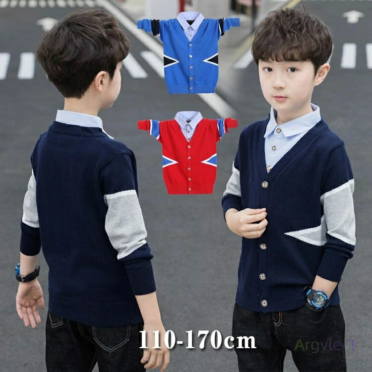 入学 入園式 刺繍入り カーデ 前開き 重ね着 カーディガン フォーマル ジュニア 男の子 子供 子供服 長袖 Vネック カーディガン