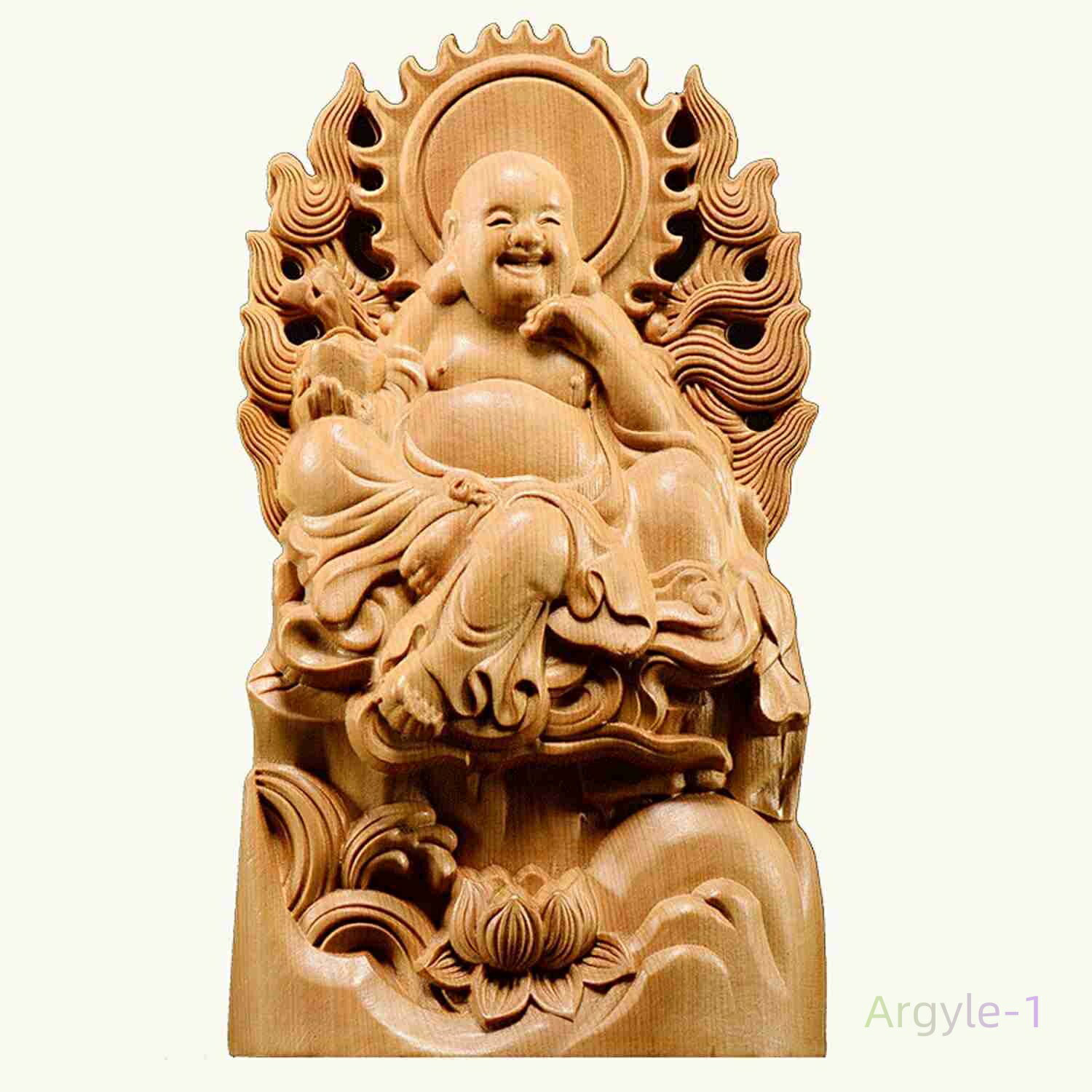 風水(高さ20cm×巾11cm×奥行4cm) 木彫り 仏像 崖柏木 天然 布袋 置物 七福神