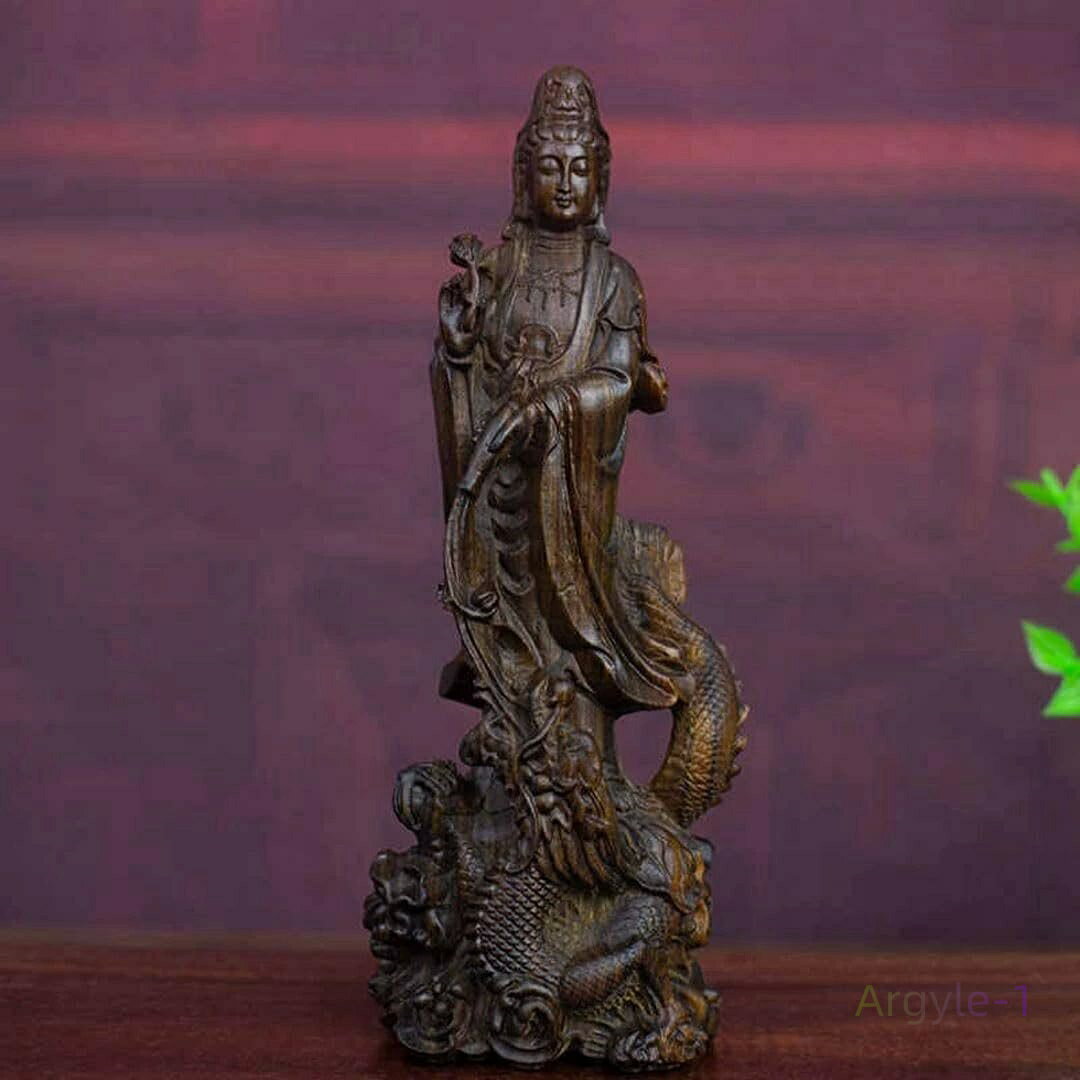 (高さ18cm) 厄除け 仏壇 仏間 繁盛 開運 龍観音 龍上観音 龍乗観音 龍神 観音様 木彫りの仏像