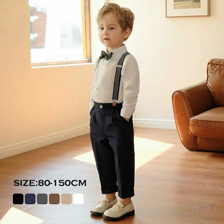 キッ 男の子 キッズ 長袖 子供服 上下セット 蝶ネクタイ サスペンダー 4点セット フォーマルスーツ 子供 男の子 スーツ 入学式