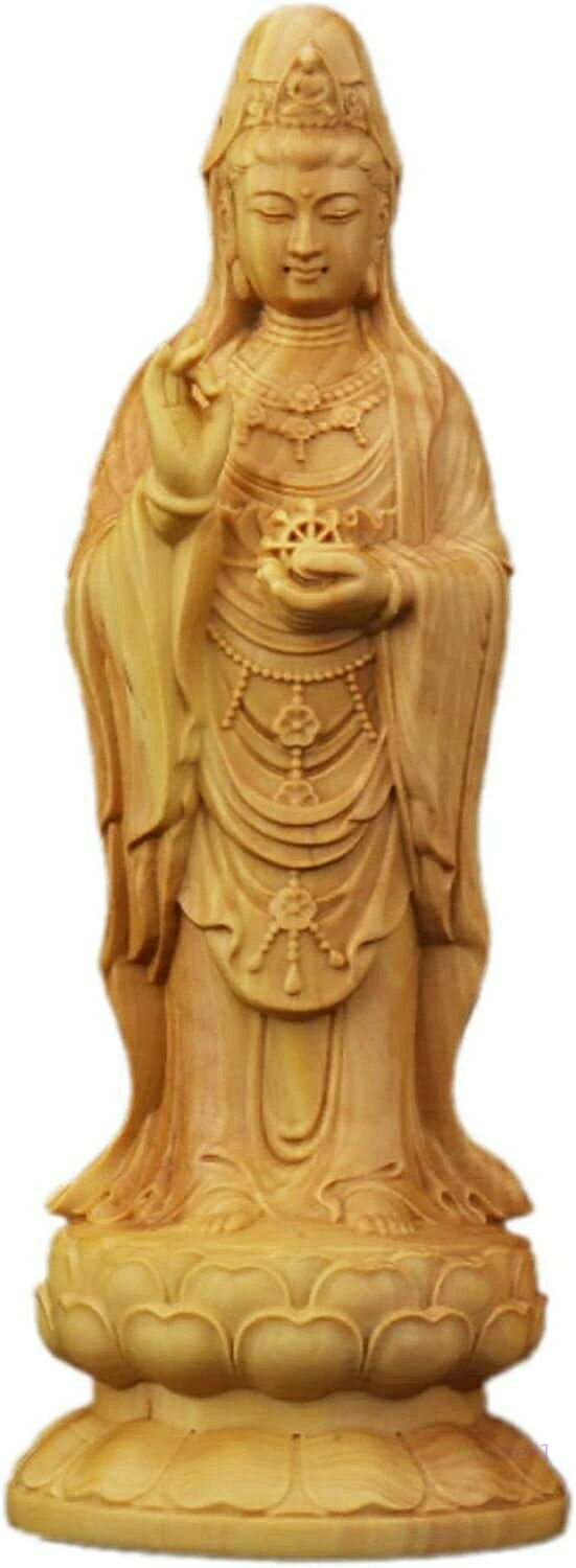 像(Size:10センチ) 厄除け 祈る 風水 置物 手彫り仏像 高級天然ツゲ木彫り 観音菩薩立像 木彫観音 仏像