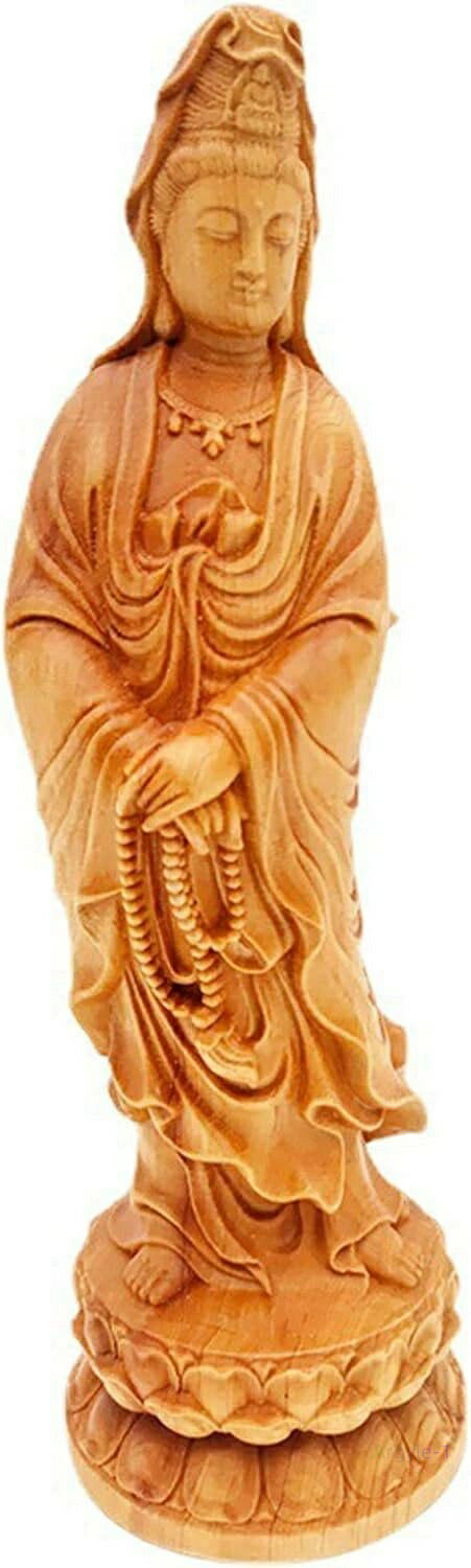 風水(高さ22cm×巾6.5cm× 開運 祈る 装飾工芸品 室内 玄関 リビングルーム 装飾品 崖柏製 天然 置物 仏像 木彫り 観音菩薩立像