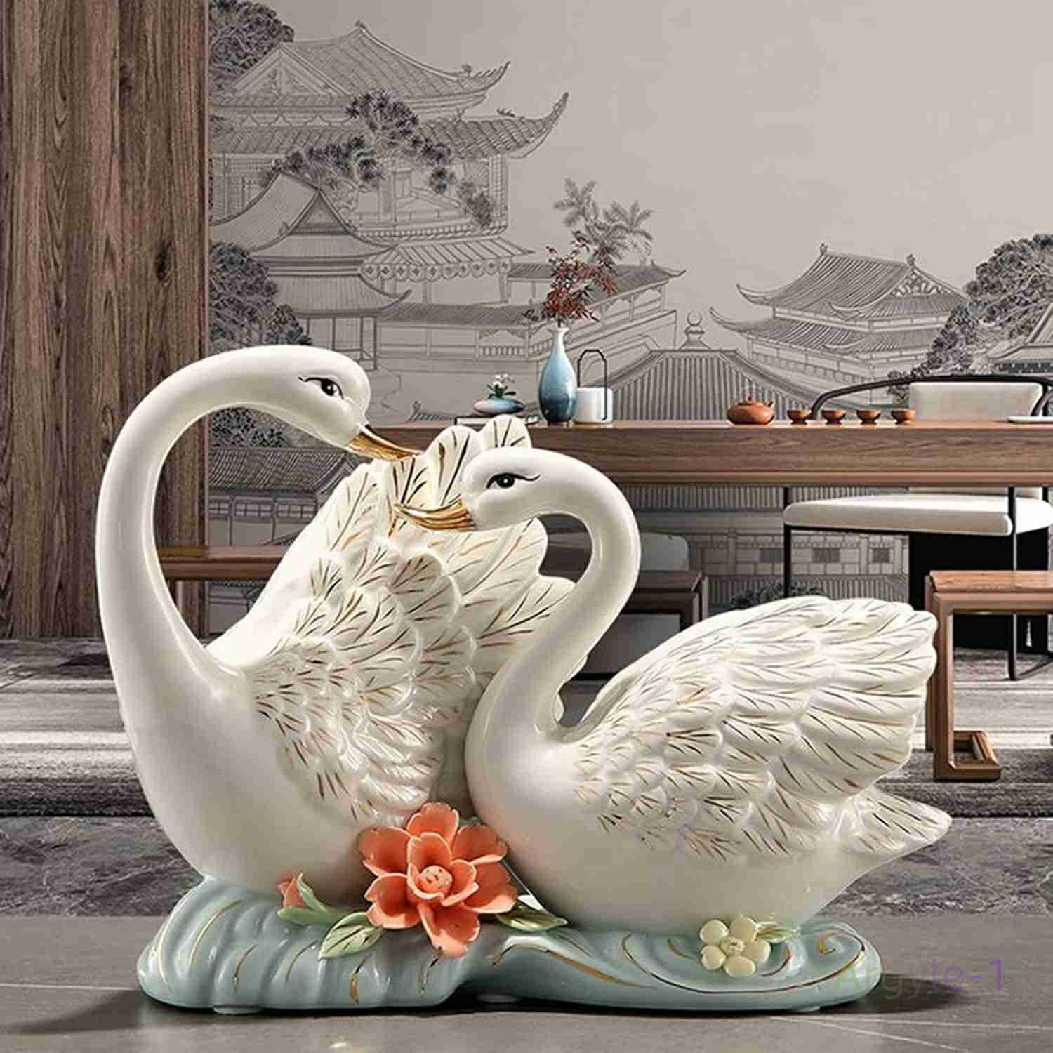 マスコ オシャレな置き物 シンプル おしゃれ 装飾 北欧風 フィギュア 彫刻 アート モダン インテリア 置物 2羽 オブジェ スワン