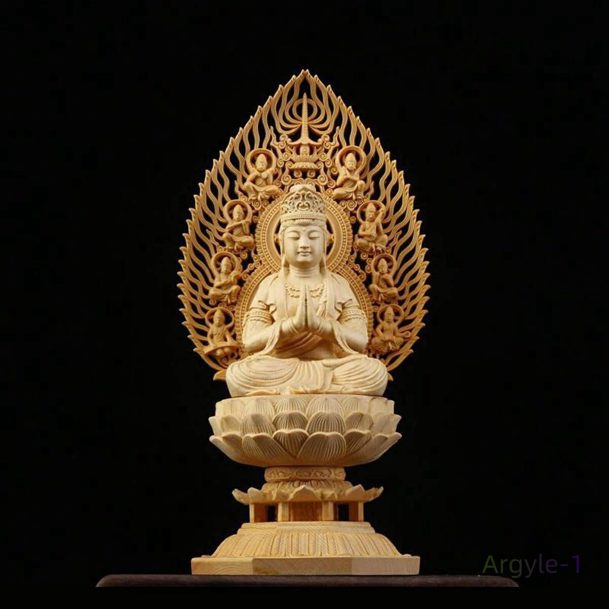 祈る 八角台座 仏壇仏像 美術品 大仏様の置物 木彫り仏 コレクション 仏像フィギュア 総高さ30cm 桧木製 普賢菩薩 仏像 木彫り