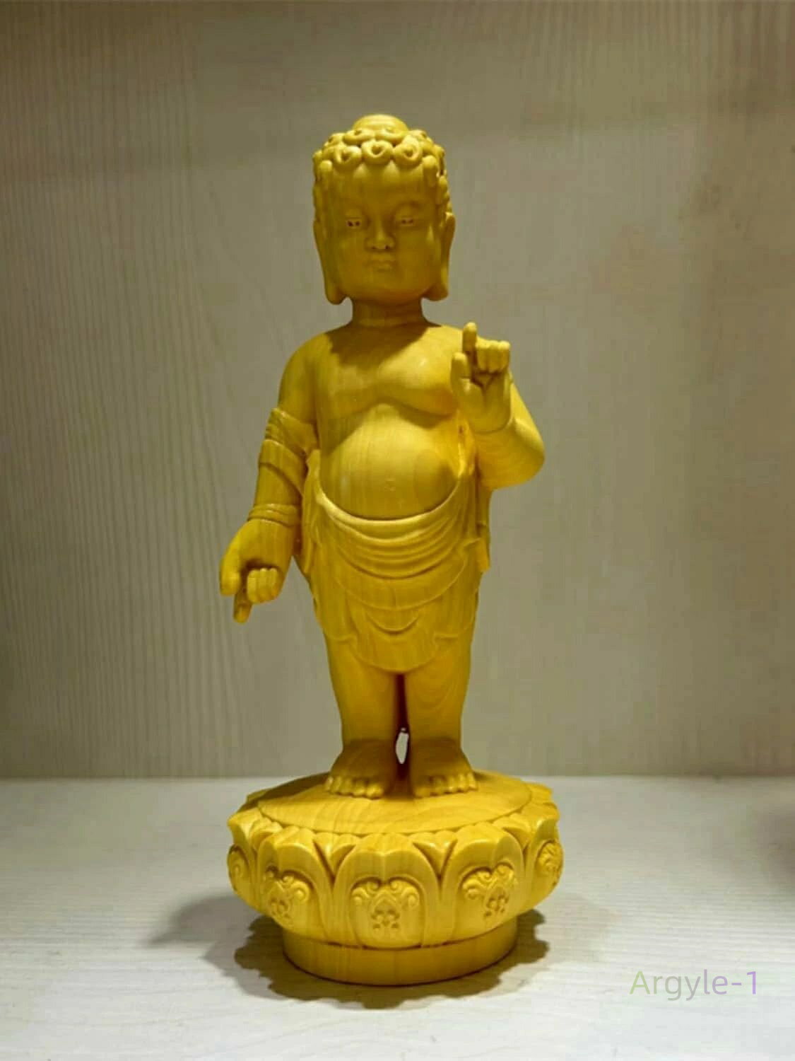 開運(高さ16cm×巾7cm) 風水 仏壇仏像 お釈迦さま像 置物 お釈迦様 柘植の木 立像 釈迦誕生仏 仏像 木彫り