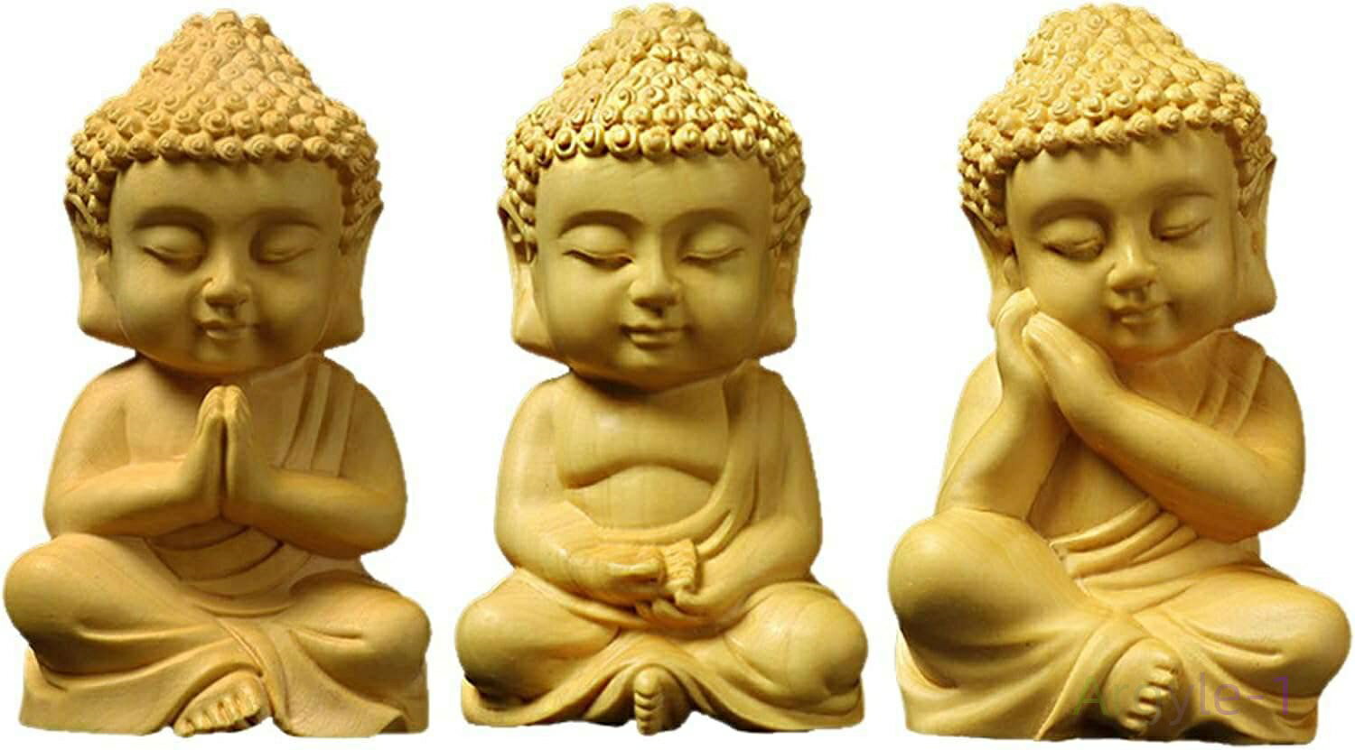 仏壇用のご本尊仏像【3点 木目 ギフト インテリア 置物 小型 仏陀 ブッダ 禅定 柘植 ツゲ 高さ6.8cm 如来 釈迦 ミニ 木彫り 仏像