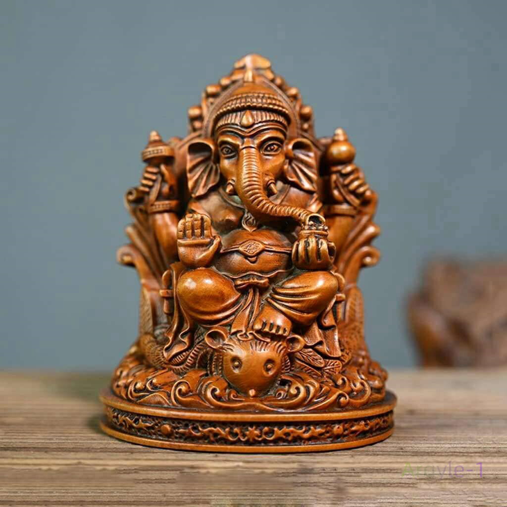 開 金運アップ 夢を叶える象 柘植 黄楊 ツゲの木彫り ガネーシャ像 置物 ガネーシャ ガネーシャの置物 ..