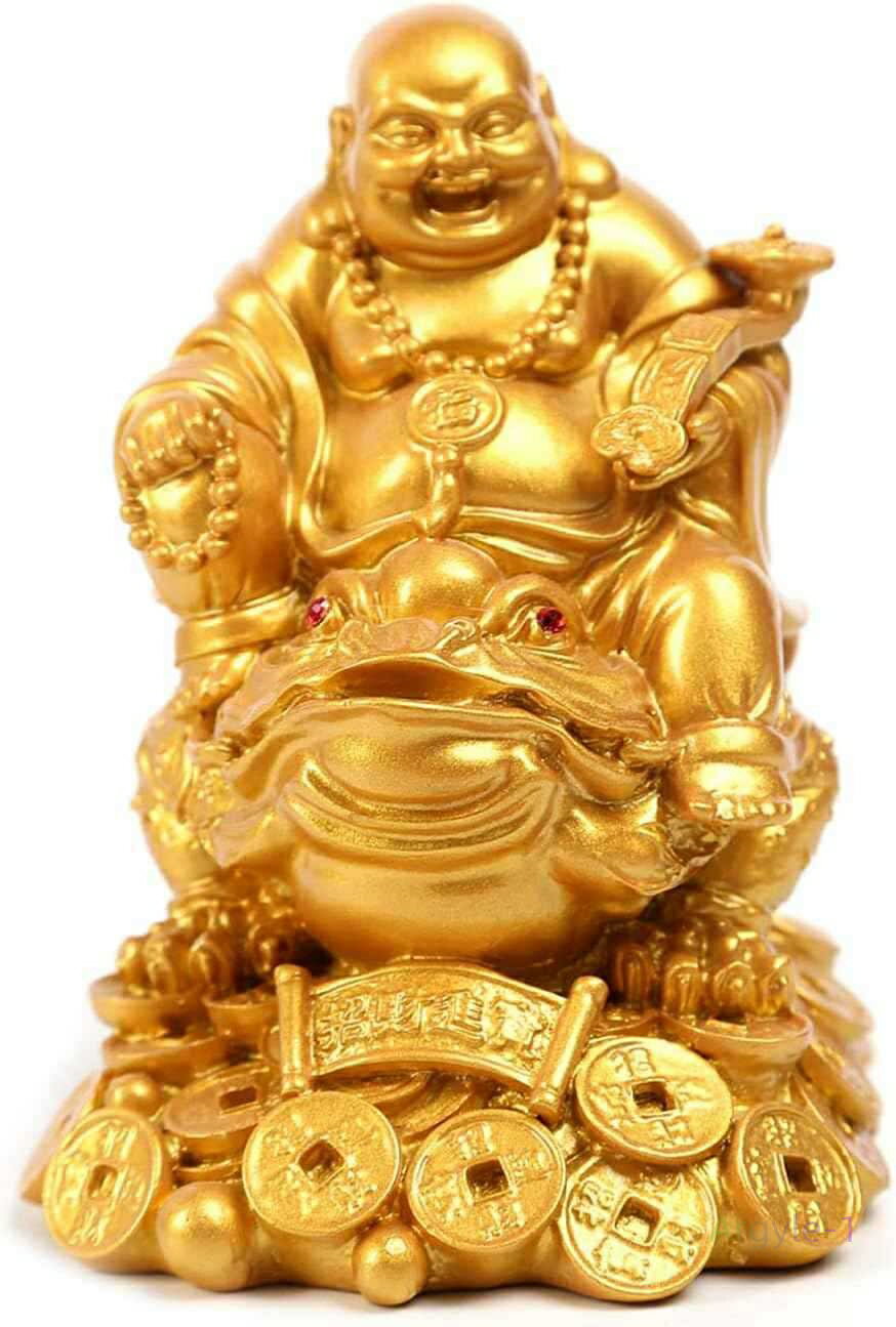 Color:02) cm 樹脂製(Size:高さ19 お守り 金運 コレクション 仏像 招財 ヒキガエルに乗る 様 布袋 七福神 布袋様の置物