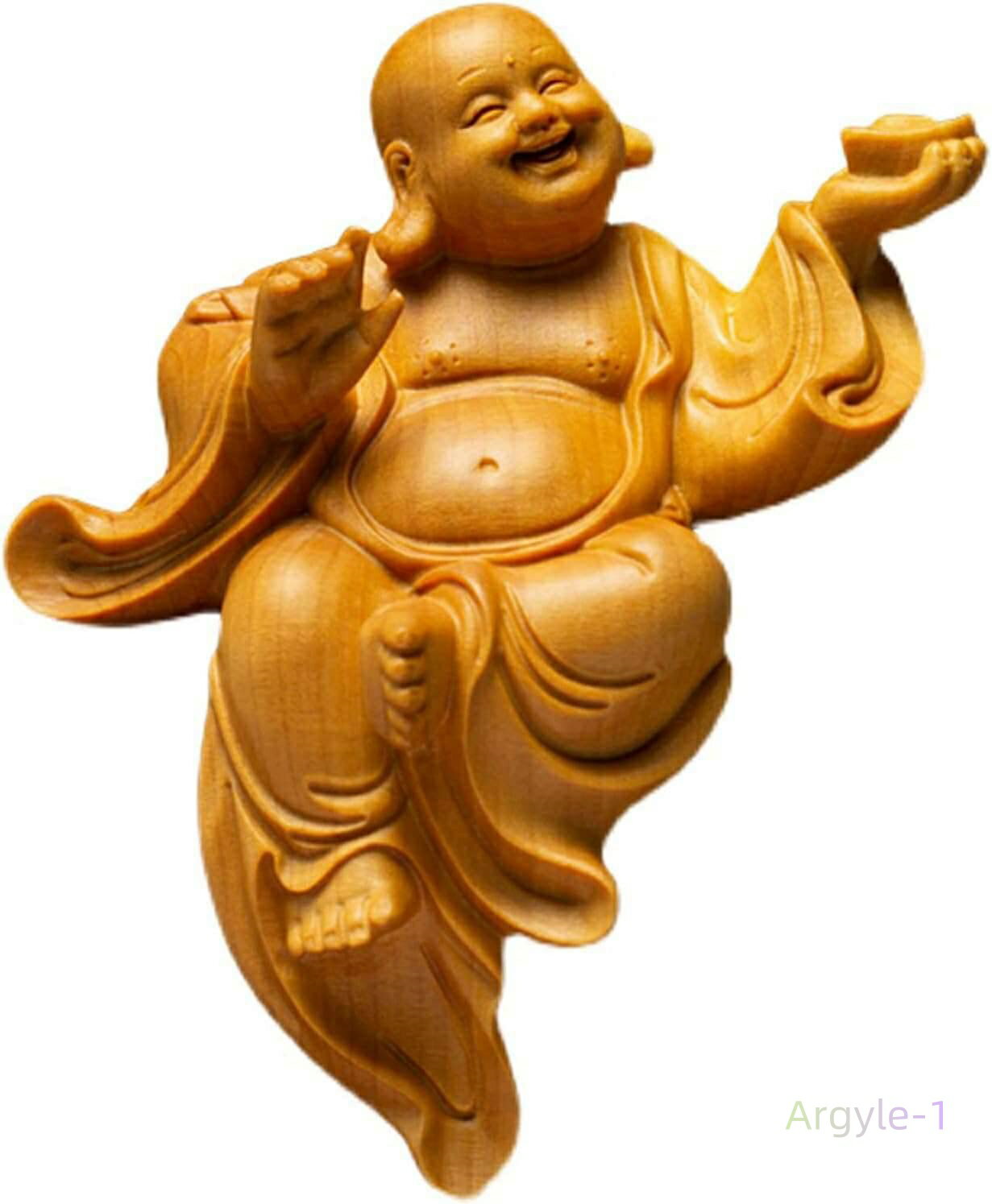 お守り(高さ9cm×巾7cm×奥行4c 金運 布袋様の置物 ミニ 仏像 (木製:ツゲ)_木彫り 布袋さんの置物 弥勒菩薩 様 布袋 七福神