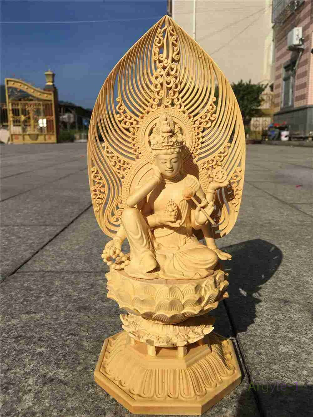 置物 木彫り フィギュア 仏像 にょいりんかんのん ＿『天台宗・真言宗・臨済宗』観世音菩薩 桧木製 30cm 如意輪観音菩薩 仏像