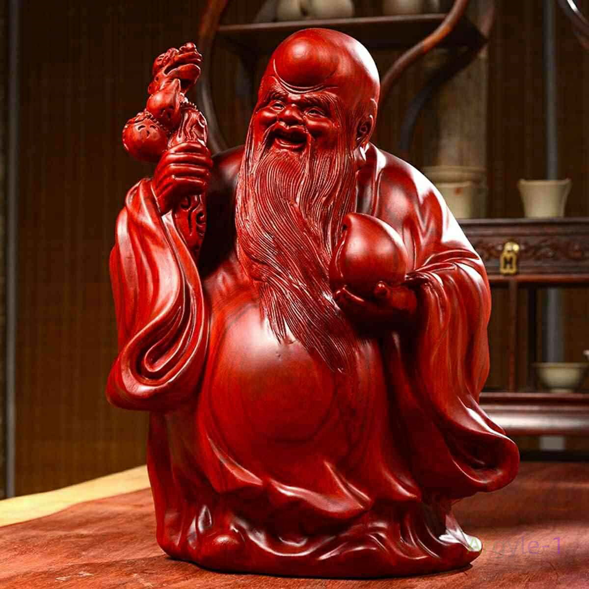 ◆商売繁盛?無 木彫り 置物 仏像 彫刻 中国伝統美術品 高級天然カリン材 花梨木 黄花梨 木製フィギュア 木像 福禄寿 開運七福神