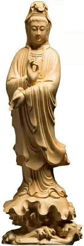 cm) (高さ30 置物 風水 開運 厄除け 木彫りの仏像【観音菩薩立像】柘植製