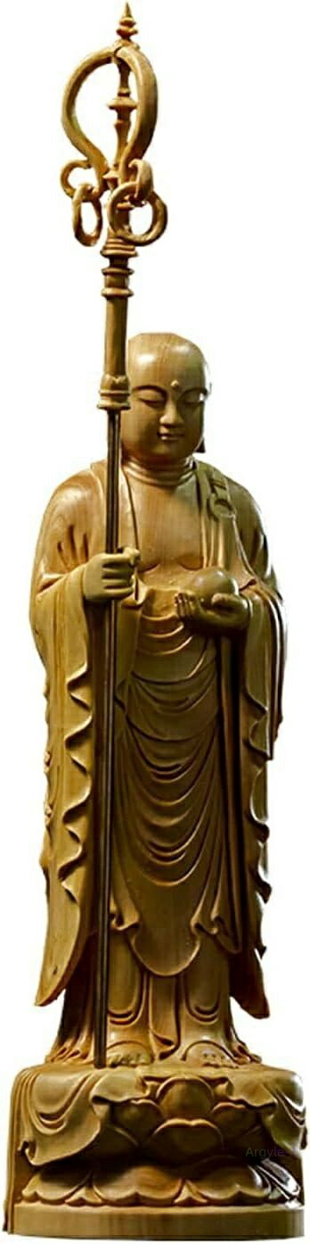 (高さ18cm×巾6cm×奥行5.5cm)◆子育て・水子供養・守護 厄除け 祈る 柘植の木 木彫り置物 仏壇仏像 地蔵菩薩立像 仏像