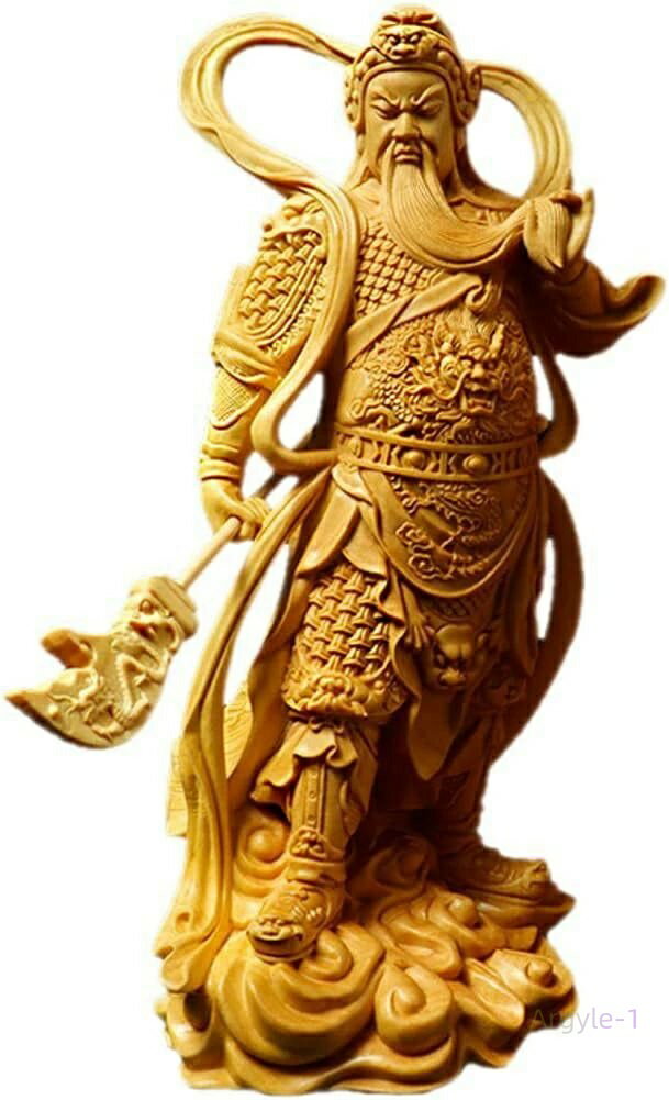 木製フ 木像 青龍偃月刀 武財神 かんう 関羽様 高級天然ツゲ木彫り 伝統工芸 雲長 関羽 三国志 大開運 風水 置物 関羽像 木彫り