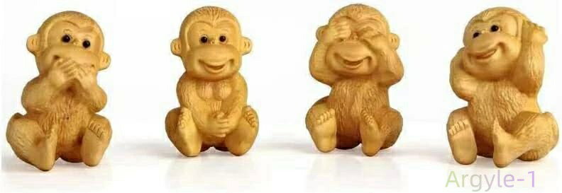 イン 玄関 風水グッズ 開運 金運アップ 柘植 ツゲ 木製彫刻 不動 聞かざる 言わざる 見ざる オブジェ さる 四猿 置物 猿 木彫り