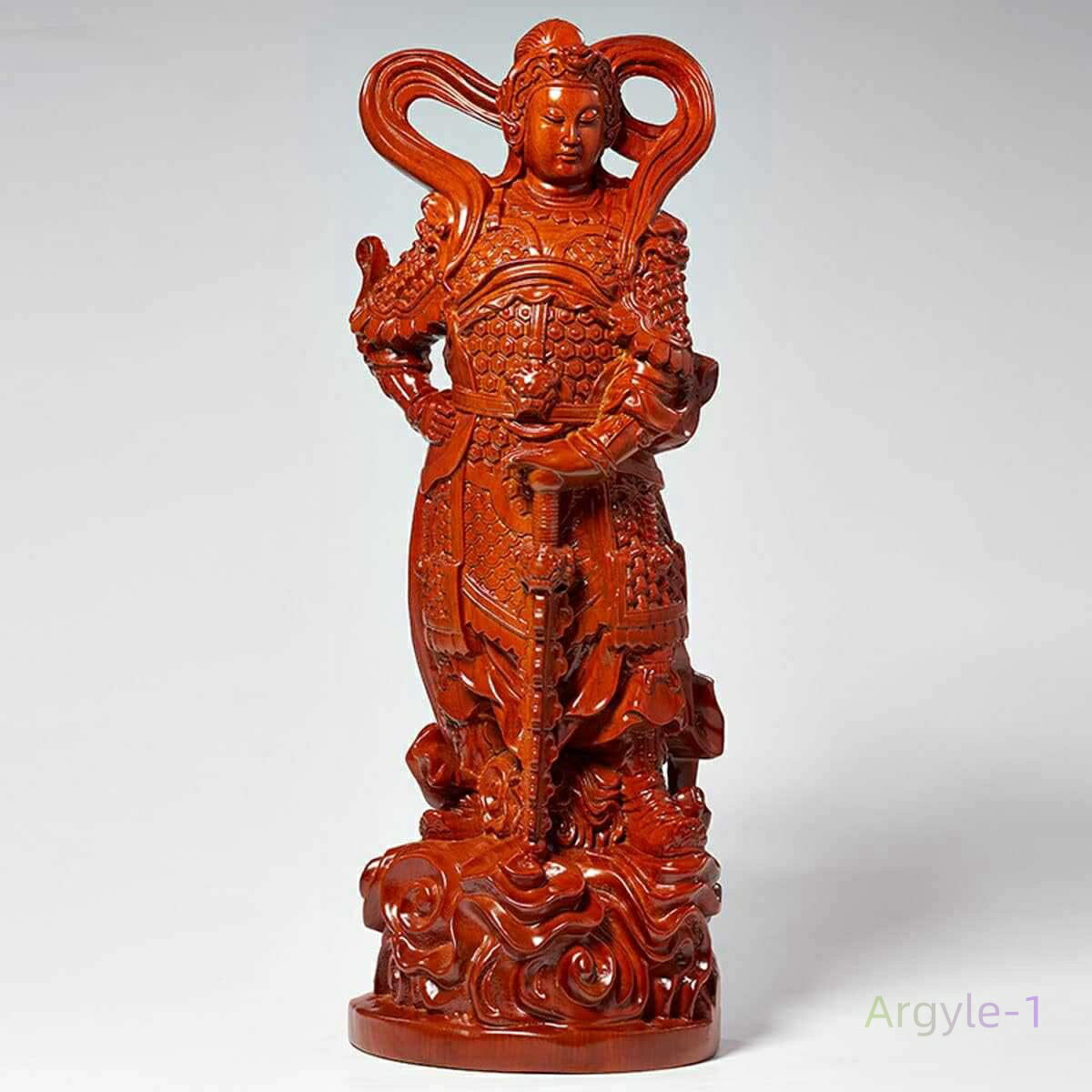 厄除け 仏像彫刻 置物 木彫り 仏像コレクション 高級天然カリン材 花梨木 黄花梨 木製フィギュア 木彫り仏像【韋駄天立像】木像